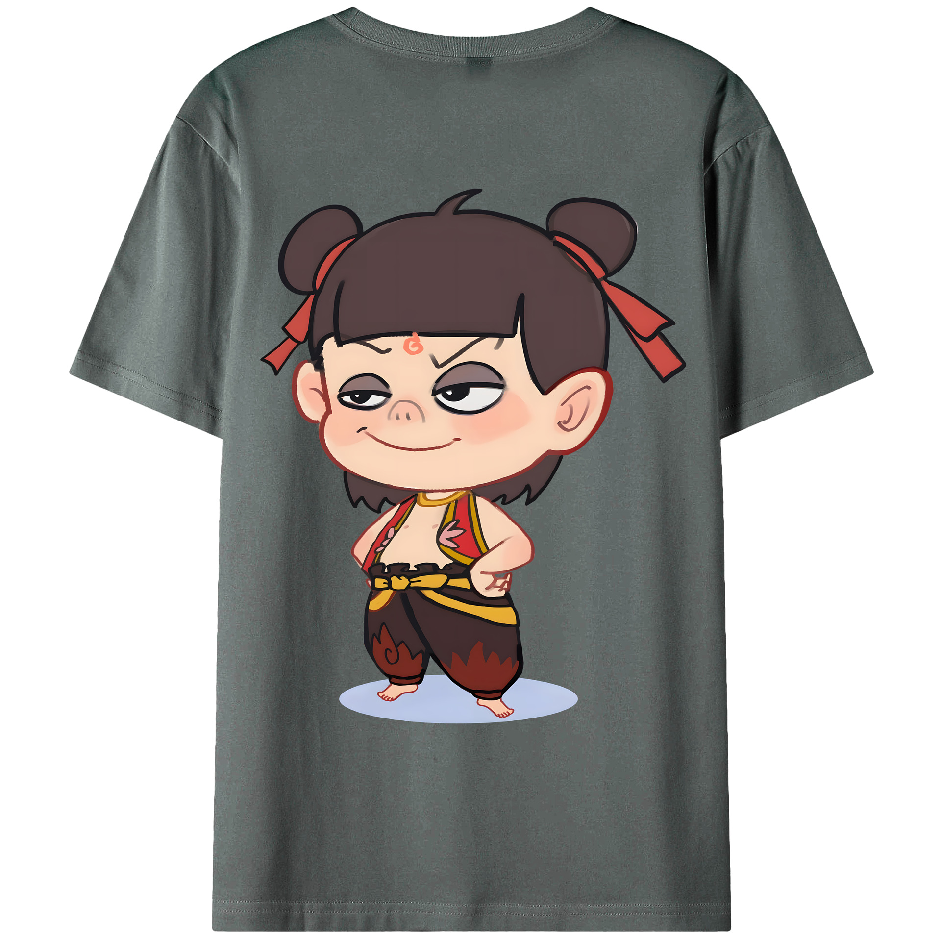 （画像用） Ne Zha 2 ナタ 魔童の大暴れ 綿100％ メンズ半袖Tシャツ（バックプリント） 通気性
